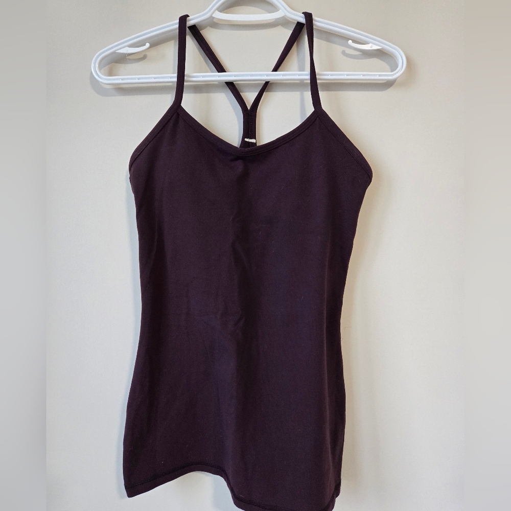Lululemon Athletica Dark Purple Power Y Tank Top With Removable Inserts